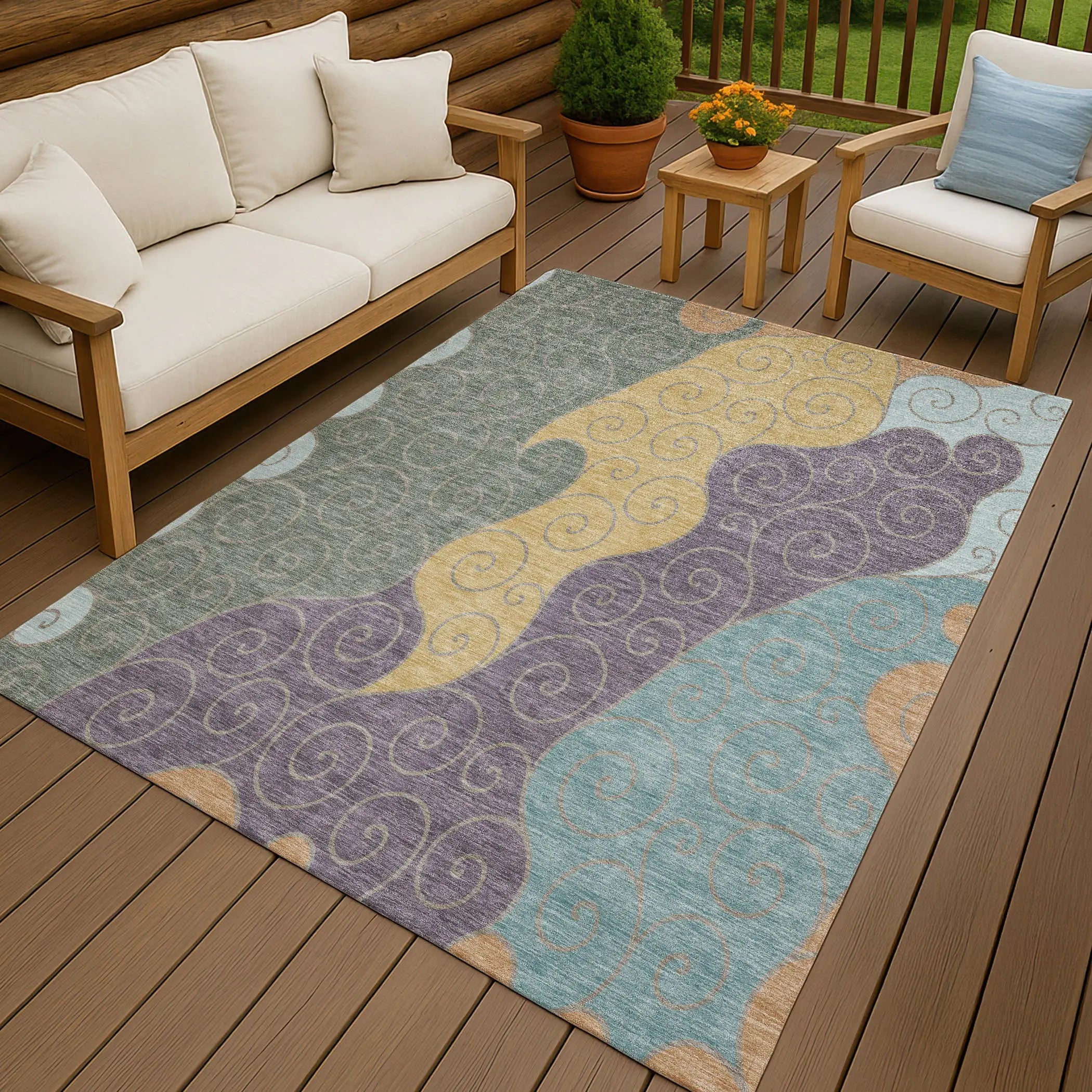 3' X 5' Green And Gold Abstract Washable Indoor Outdoor Area Rug Homeroots Outdoor