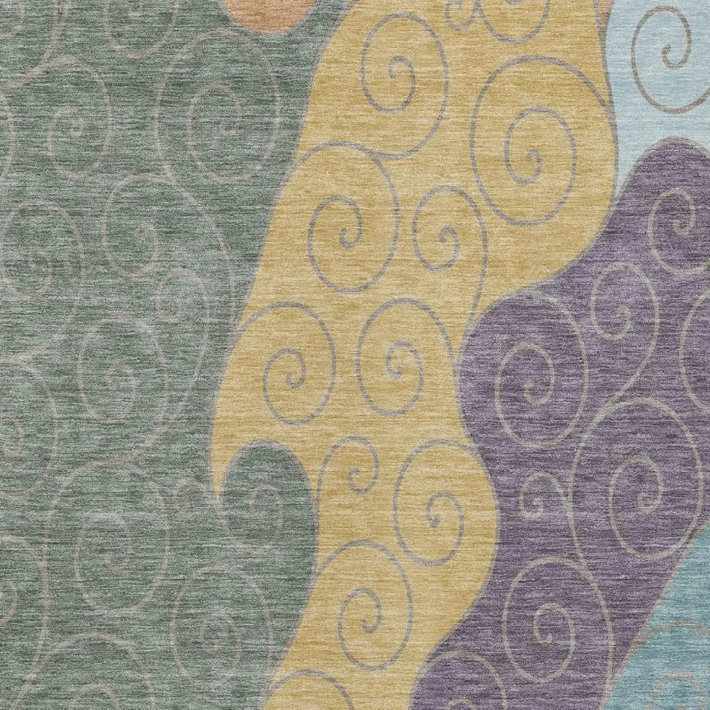 3' X 5' Green And Gold Abstract Washable Indoor Outdoor Area Rug Homeroots Outdoor