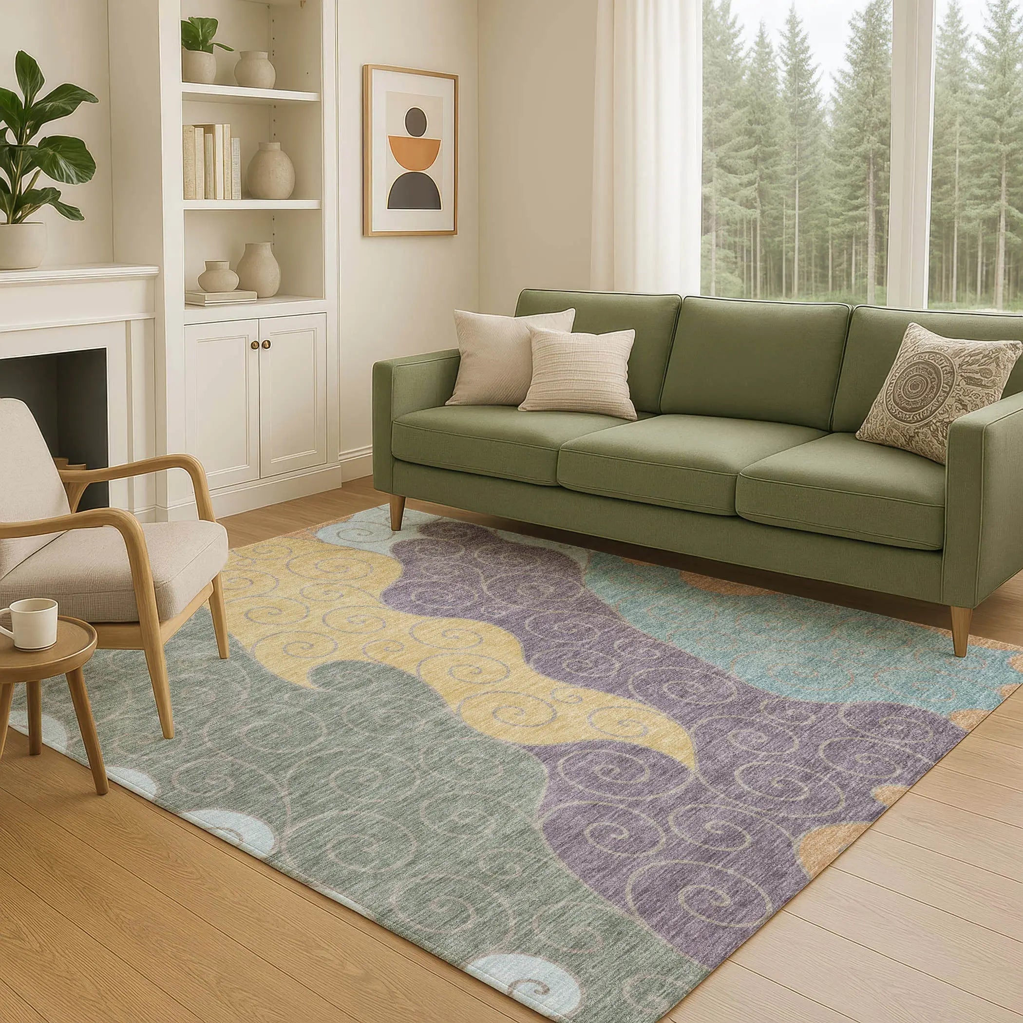 3' X 5' Green And Gold Abstract Washable Indoor Outdoor Area Rug Homeroots Outdoor