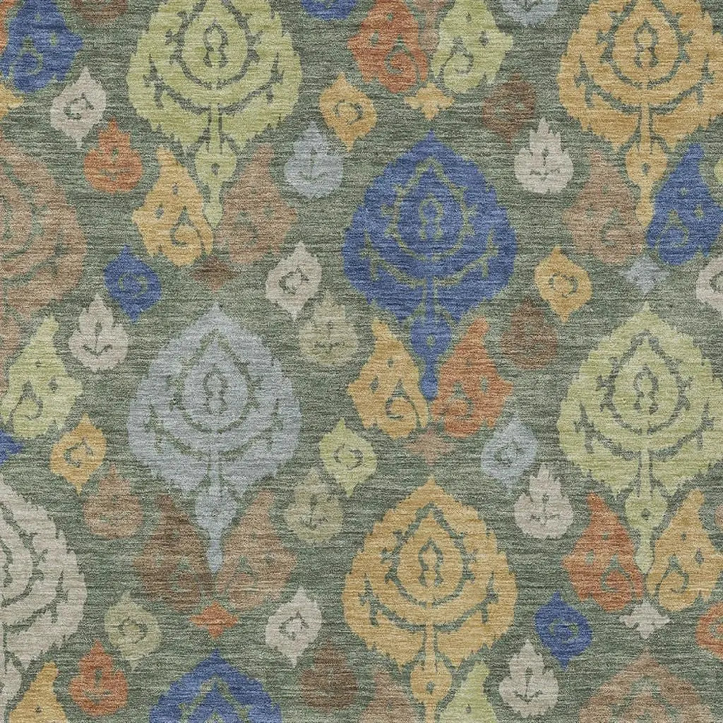 3' X 5' Green And Gold Damask Washable Indoor Outdoor Area Rug Homeroots Outdoor