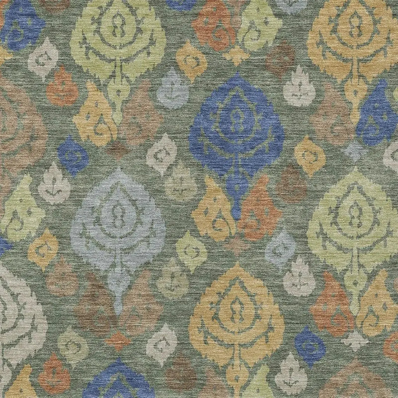 3' X 5' Green And Gold Damask Washable Indoor Outdoor Area Rug Homeroots Outdoor