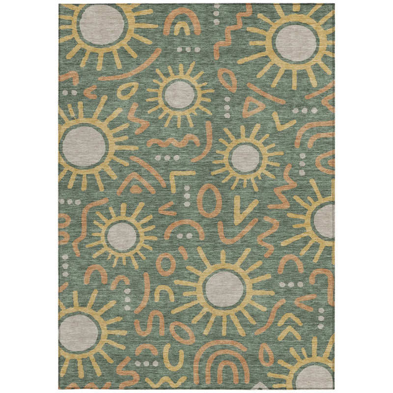 3' X 5' Green And Gold Geometric Washable Indoor Outdoor Area Rug Homeroots Outdoor