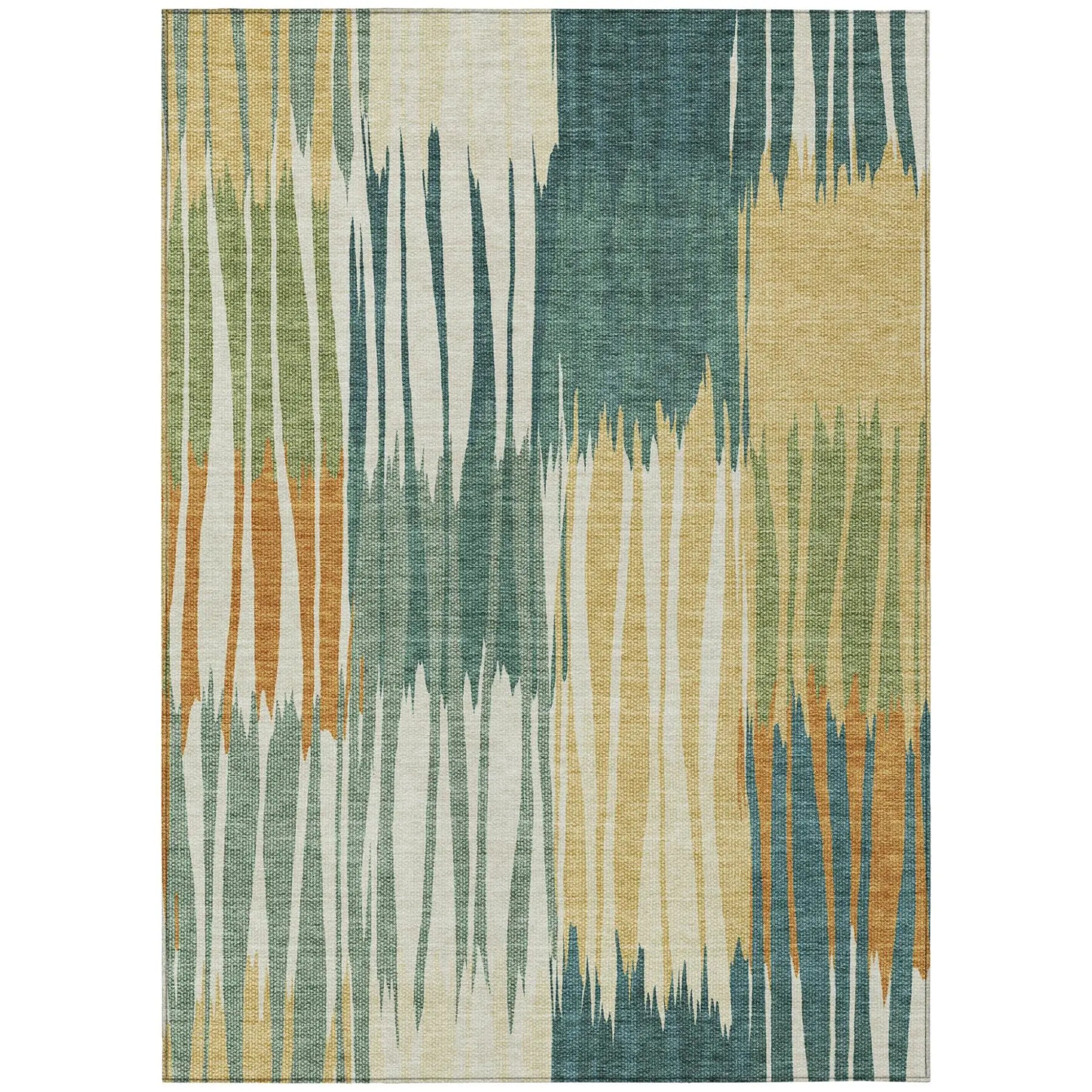3' X 5' Green And Gold Striped Washable Indoor Outdoor Area Rug Homeroots Outdoor