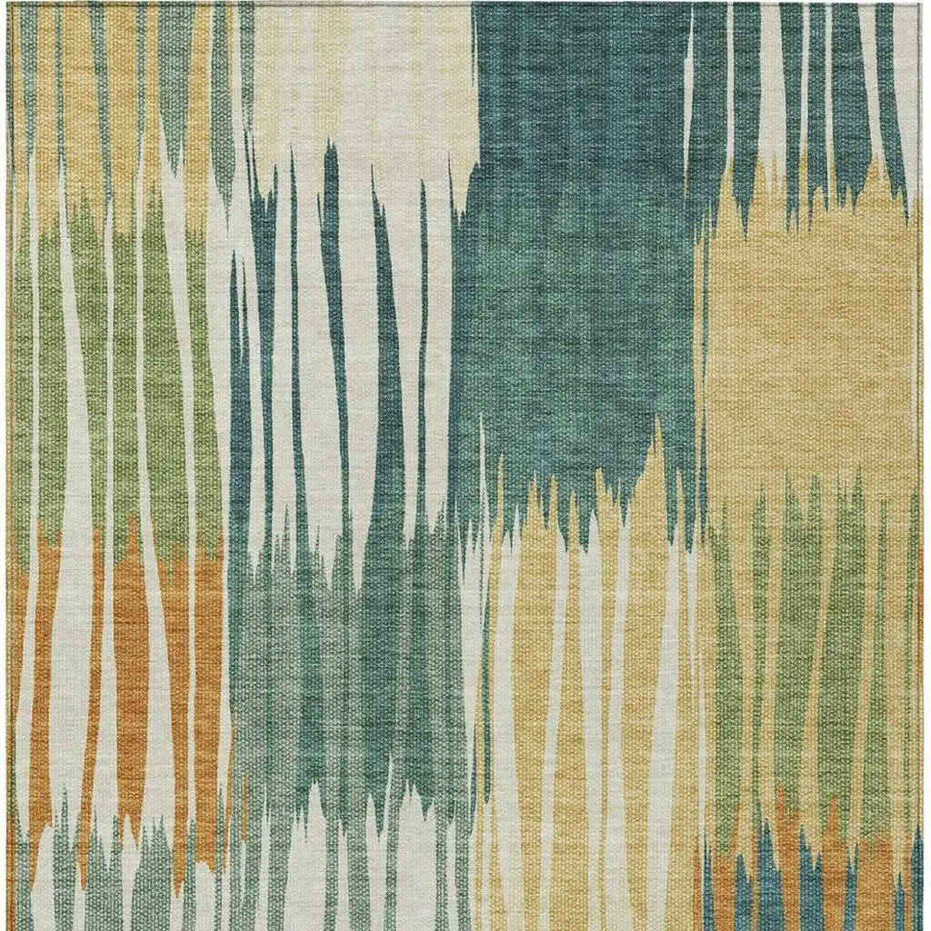 3' X 5' Green And Gold Striped Washable Indoor Outdoor Area Rug Homeroots Outdoor