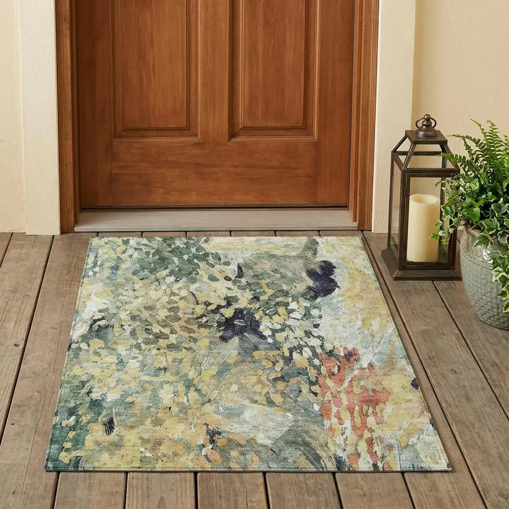 3' X 5' Green And Gray Abstract Washable Indoor Outdoor Area Rug Homeroots Outdoor