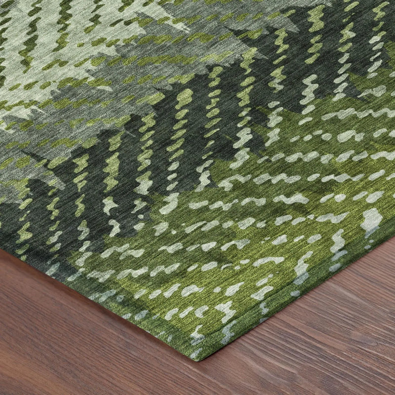 3' X 5' Green And Gray Striped Washable Indoor Outdoor Area Rug Homeroots Outdoor
