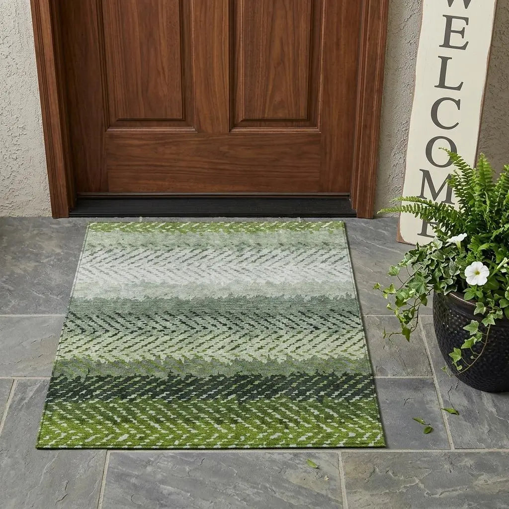 3' X 5' Green And Gray Striped Washable Indoor Outdoor Area Rug Homeroots Outdoor