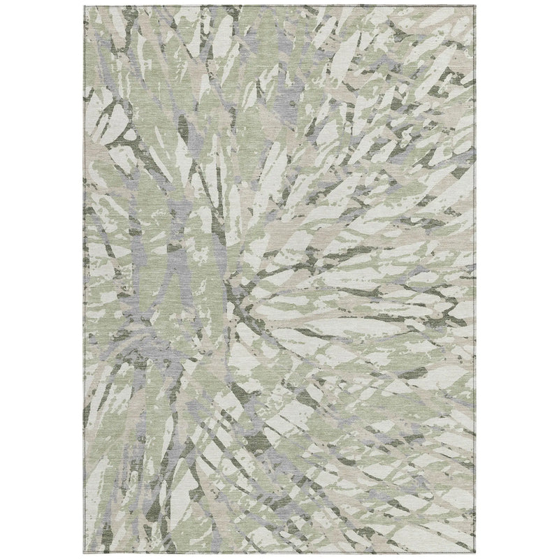 3' X 5' Green And Ivory Abstract Washable Indoor Outdoor Area Rug Homeroots Outdoor