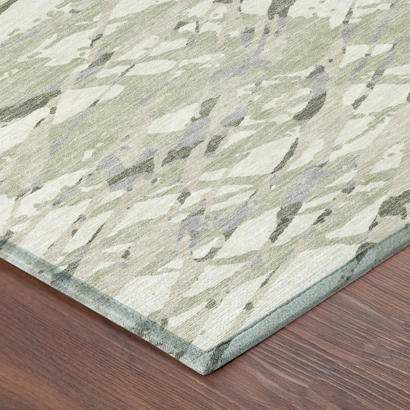 3' X 5' Green And Ivory Abstract Washable Indoor Outdoor Area Rug Homeroots Outdoor