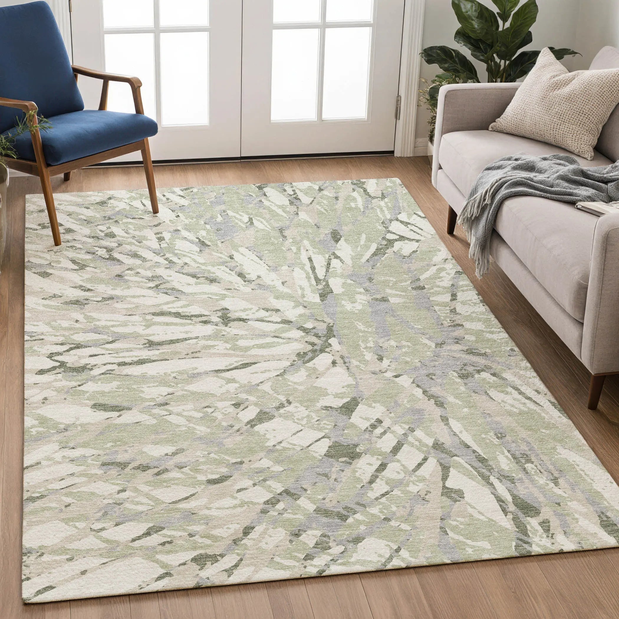 3' X 5' Green And Ivory Abstract Washable Indoor Outdoor Area Rug Homeroots Outdoor