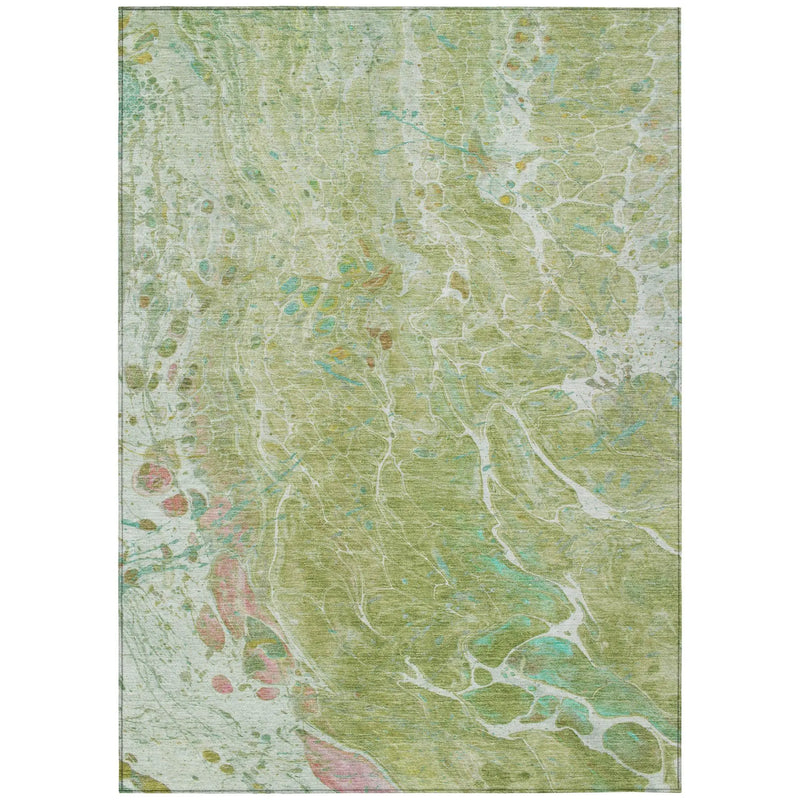 3' X 5' Green And Ivory Abstract Washable Indoor Outdoor Area Rug Homeroots Outdoor