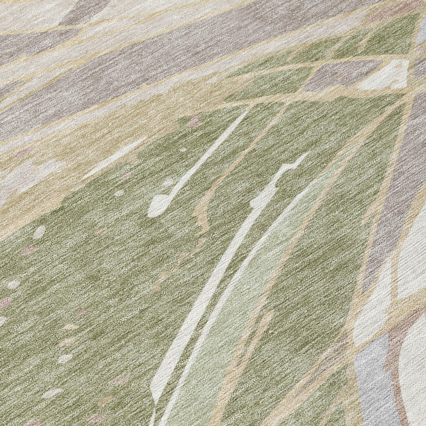3' X 5' Green And Ivory Abstract Washable Indoor Outdoor Area Rug Homeroots Outdoor
