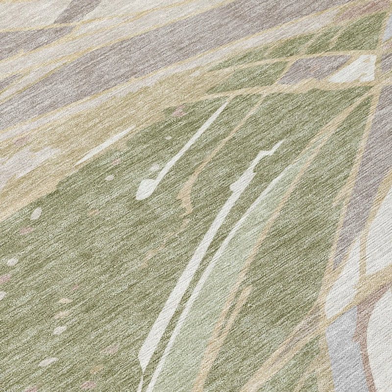 3' X 5' Green And Ivory Abstract Washable Indoor Outdoor Area Rug Homeroots Outdoor