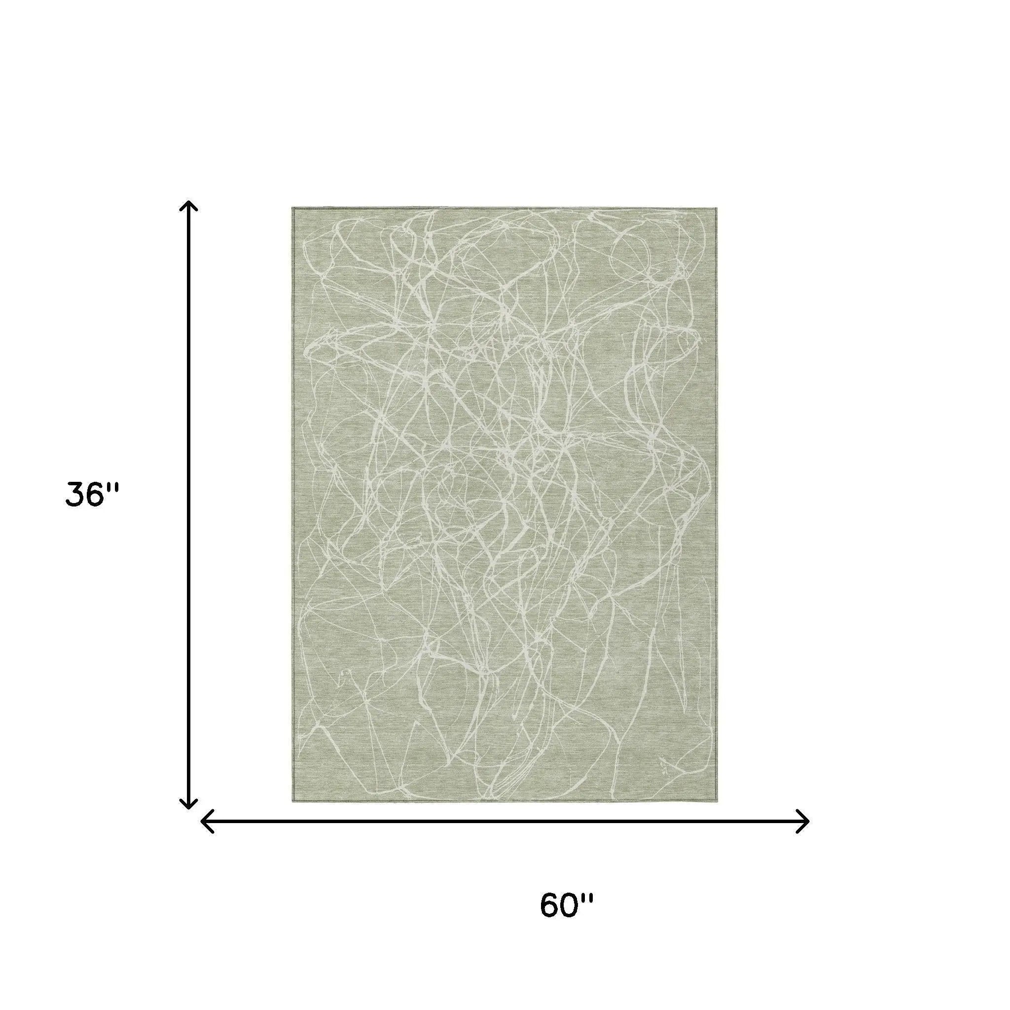 3' X 5' Green And Ivory Abstract Washable Indoor Outdoor Area Rug Homeroots Outdoor
