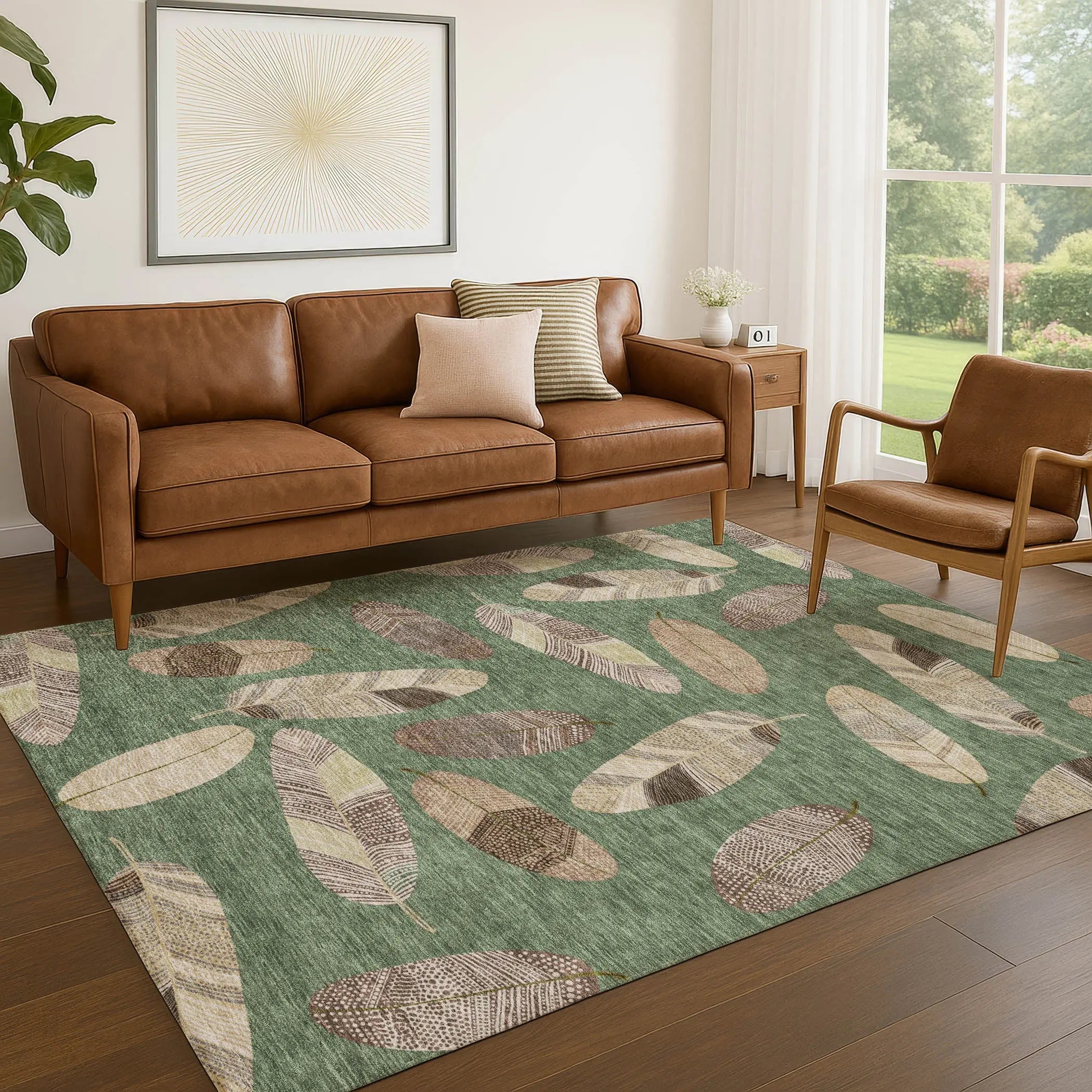 3' X 5' Green And Ivory Botanical Leaves Washable Indoor Outdoor Area Rug Homeroots Outdoor