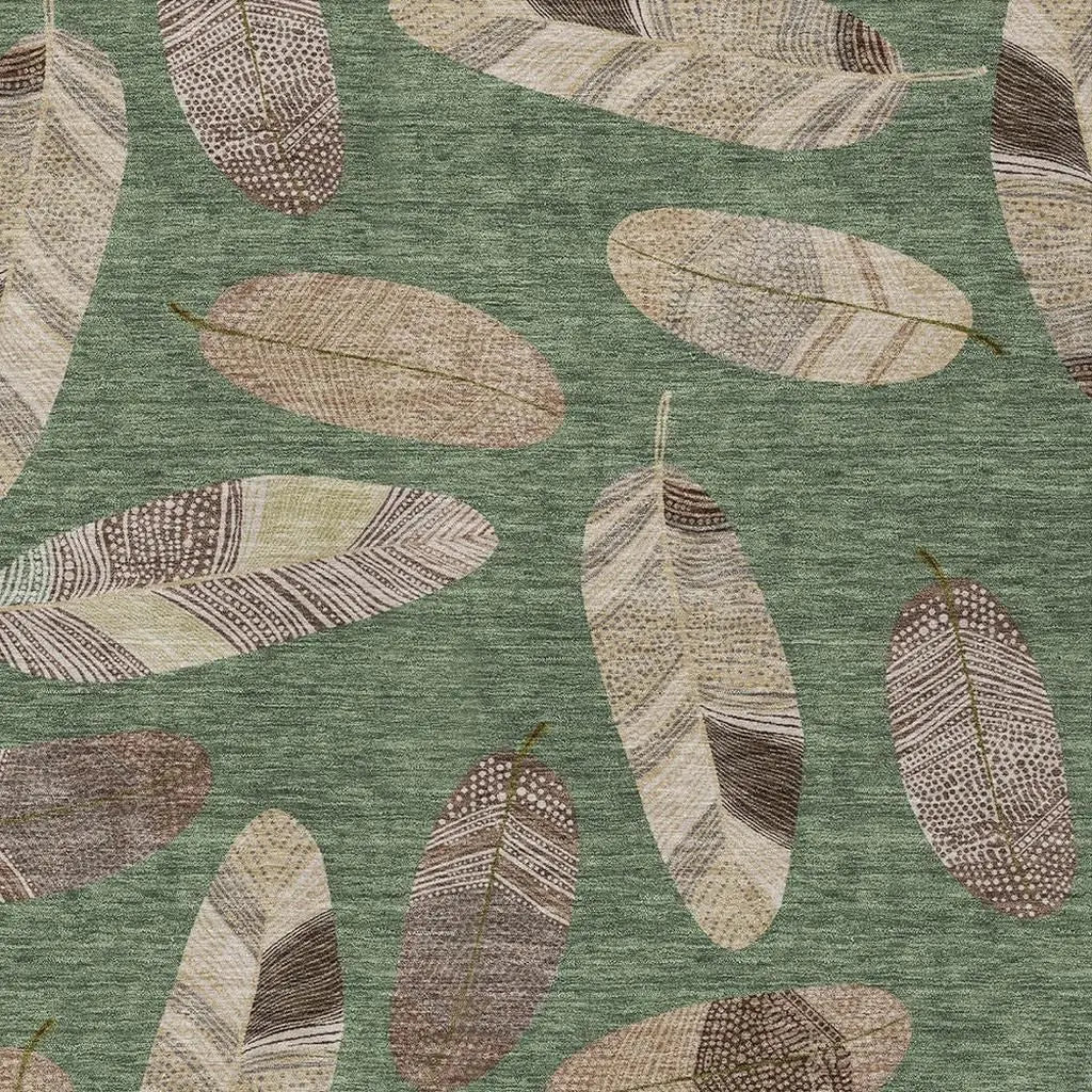 3' X 5' Green And Ivory Botanical Leaves Washable Indoor Outdoor Area Rug Homeroots Outdoor