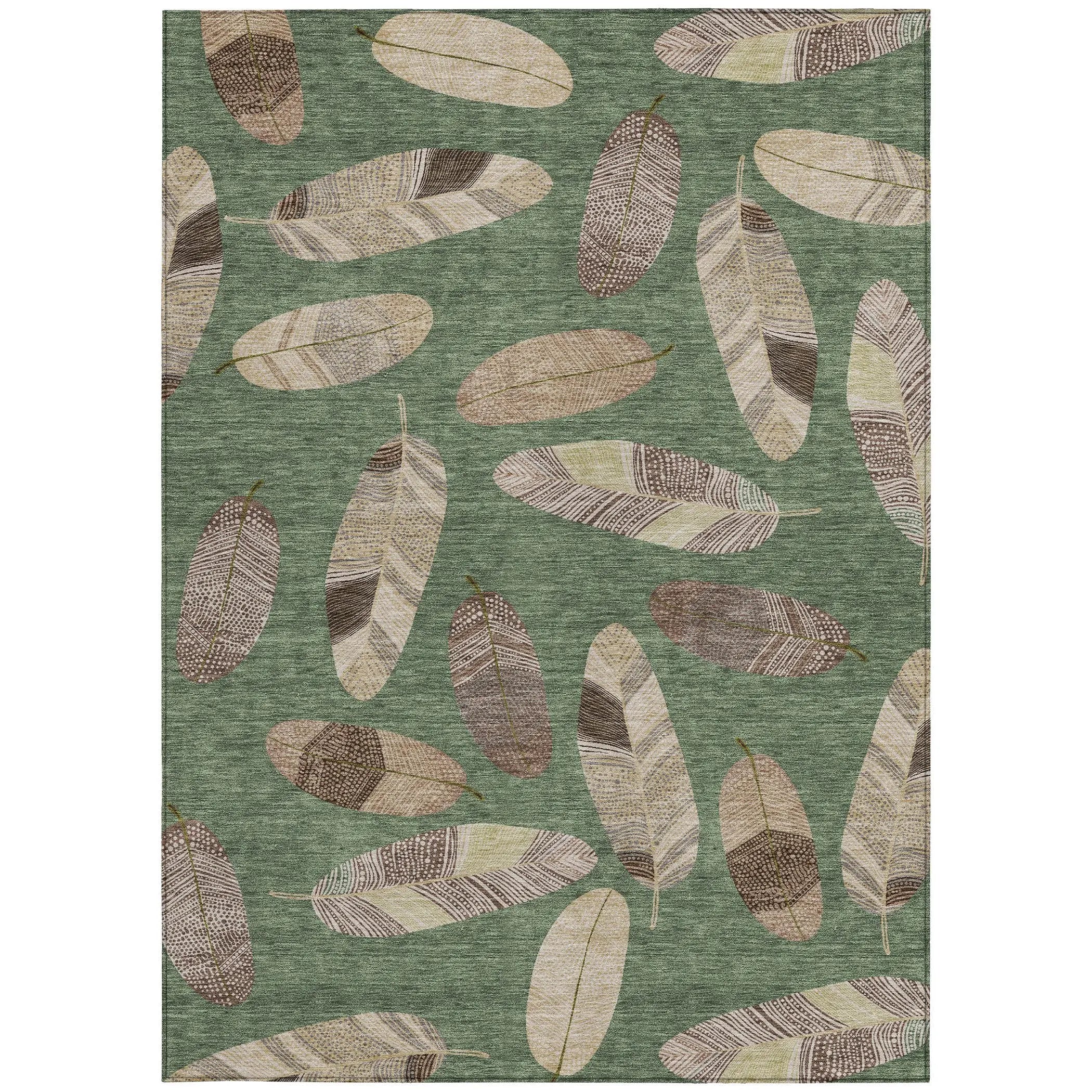 3' X 5' Green And Ivory Botanical Leaves Washable Indoor Outdoor Area Rug Homeroots Outdoor