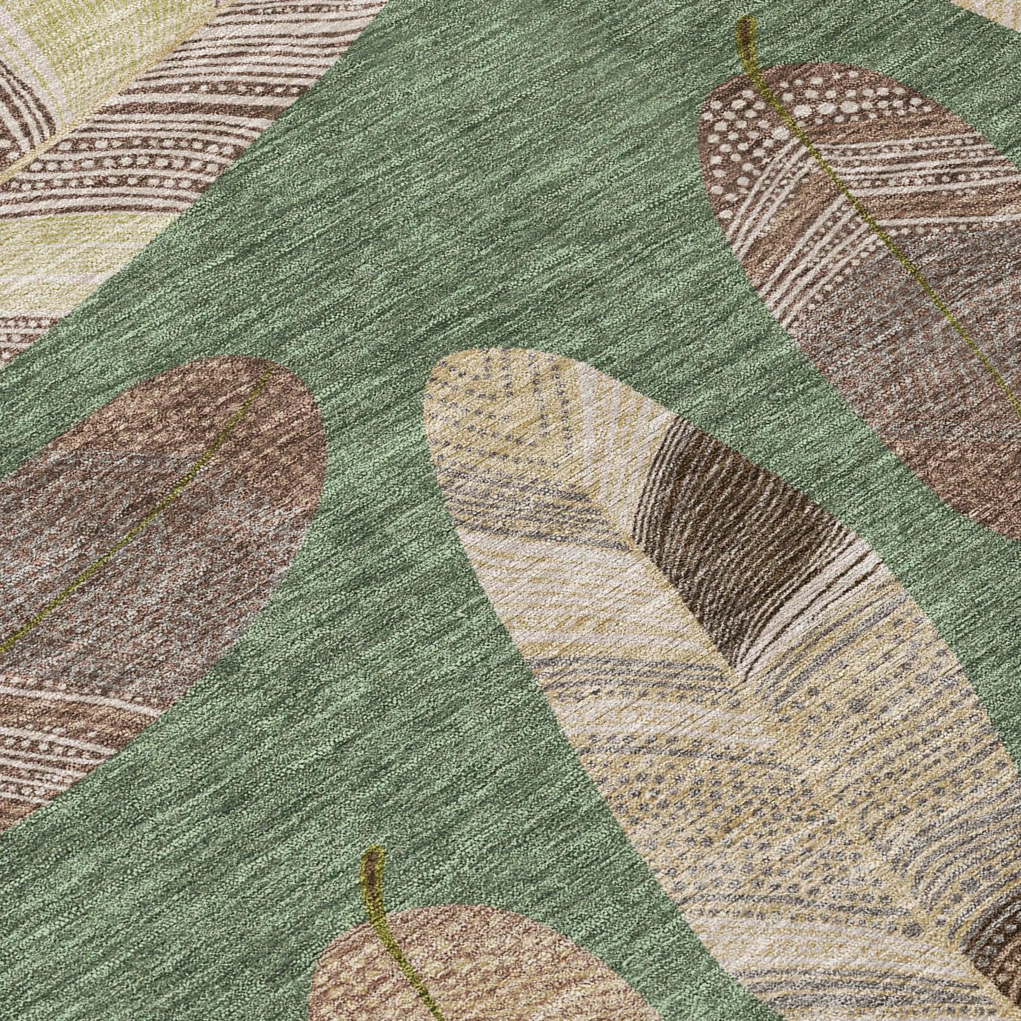 3' X 5' Green And Ivory Botanical Leaves Washable Indoor Outdoor Area Rug Homeroots Outdoor