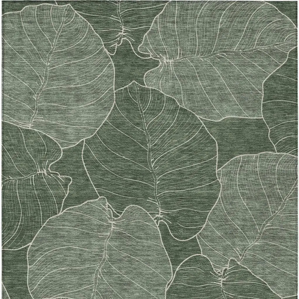 3' X 5' Green And Ivory Floral Washable Indoor Outdoor Area Rug Homeroots Outdoor