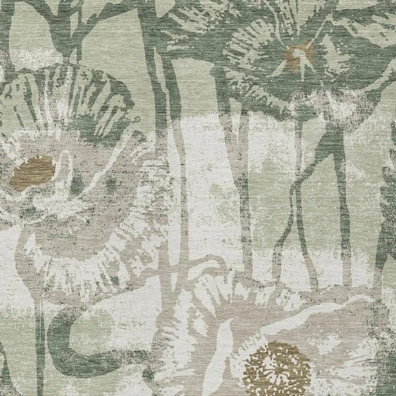 3' X 5' Green And Ivory Floral Washable Indoor Outdoor Area Rug Homeroots Outdoor