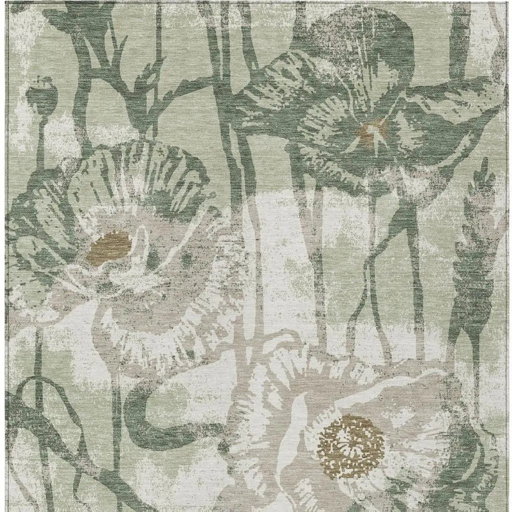 3' X 5' Green And Ivory Floral Washable Indoor Outdoor Area Rug Homeroots Outdoor