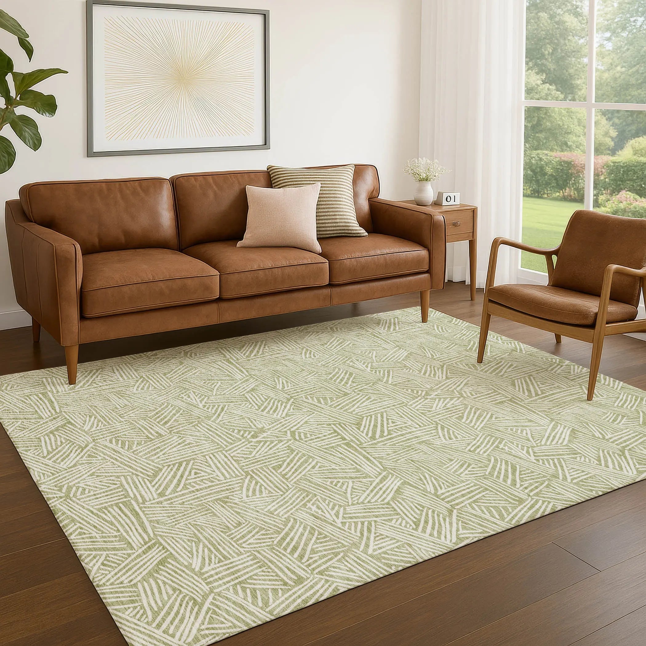 3' X 5' Green And Ivory Geometric Washable Indoor Outdoor Area Rug Homeroots Outdoor