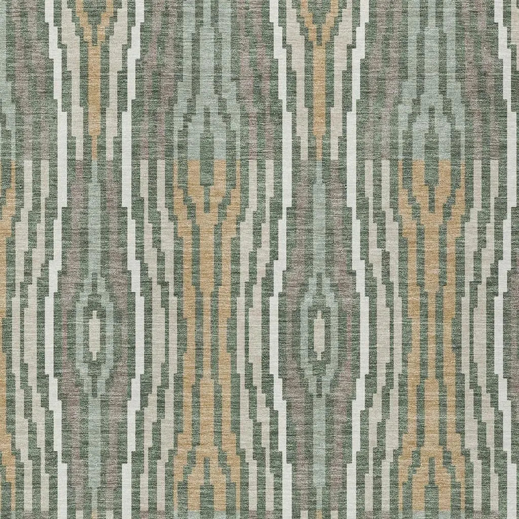 3' X 5' Green And Ivory Geometric Washable Indoor Outdoor Area Rug Homeroots Outdoor