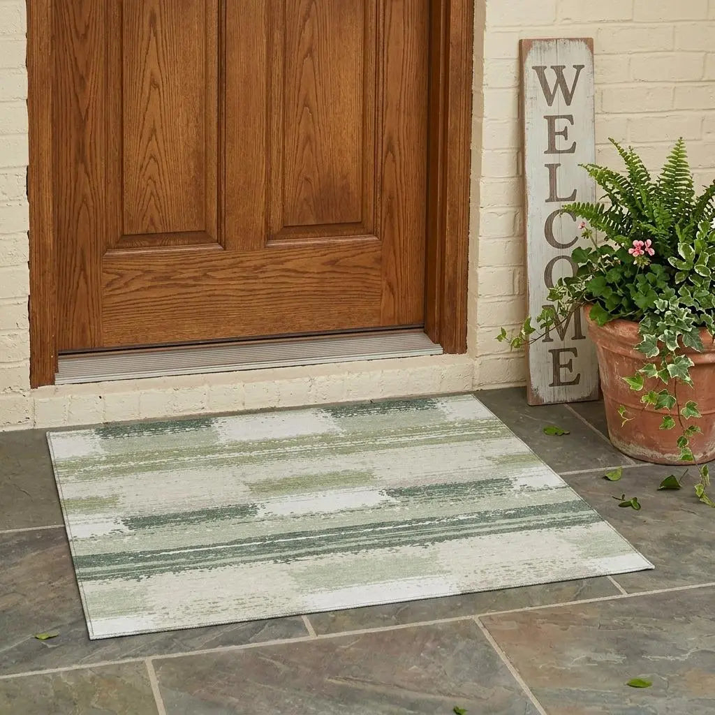 3' X 5' Green And Ivory Geometric Washable Indoor Outdoor Area Rug Homeroots Outdoor