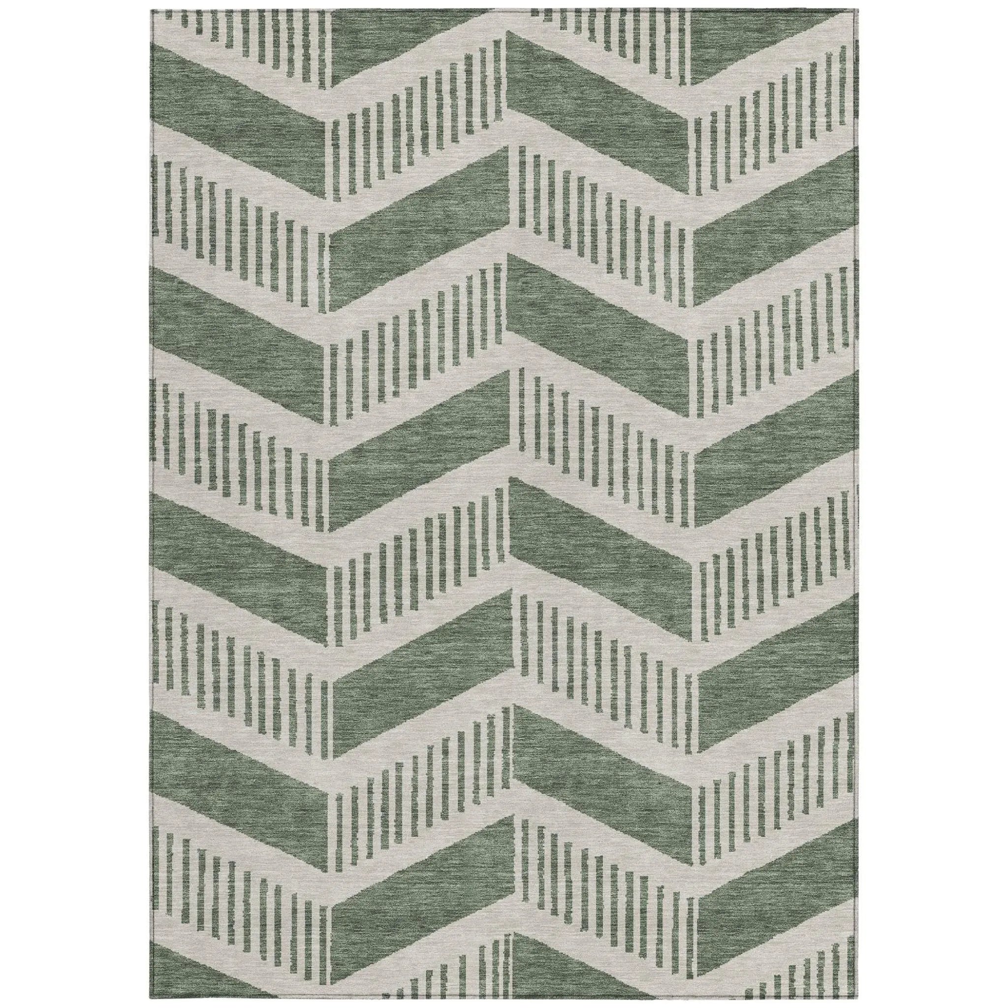 3' X 5' Green And Ivory Geometric Washable Indoor Outdoor Area Rug Homeroots Outdoor
