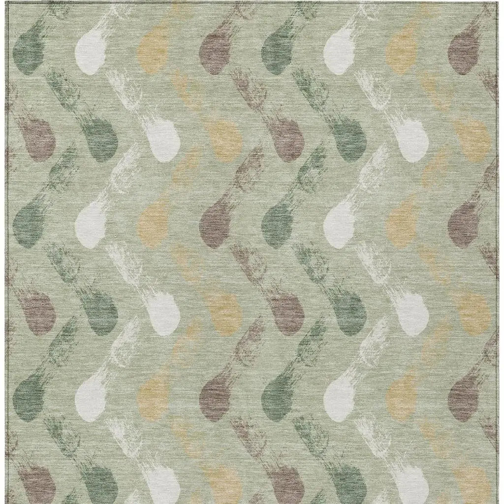 3' X 5' Green And Ivory Geometric Washable Indoor Outdoor Area Rug Homeroots Outdoor