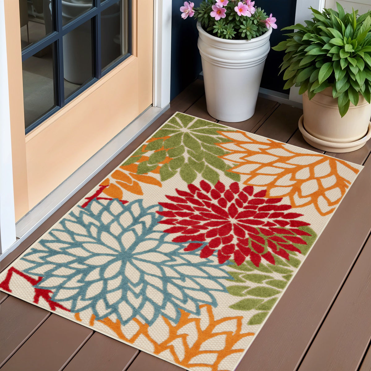 3' X 5' Green And Ivory Indoor Outdoor Area Rug - GreatEagleInc