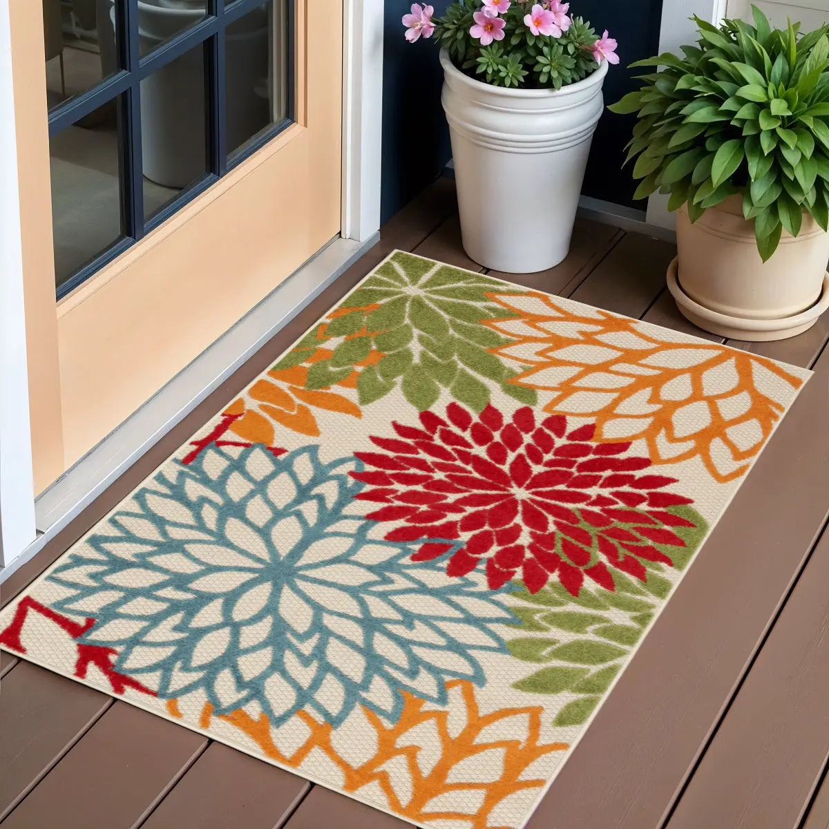 3' X 5' Green And Ivory Indoor Outdoor Area Rug - GreatEagleInc