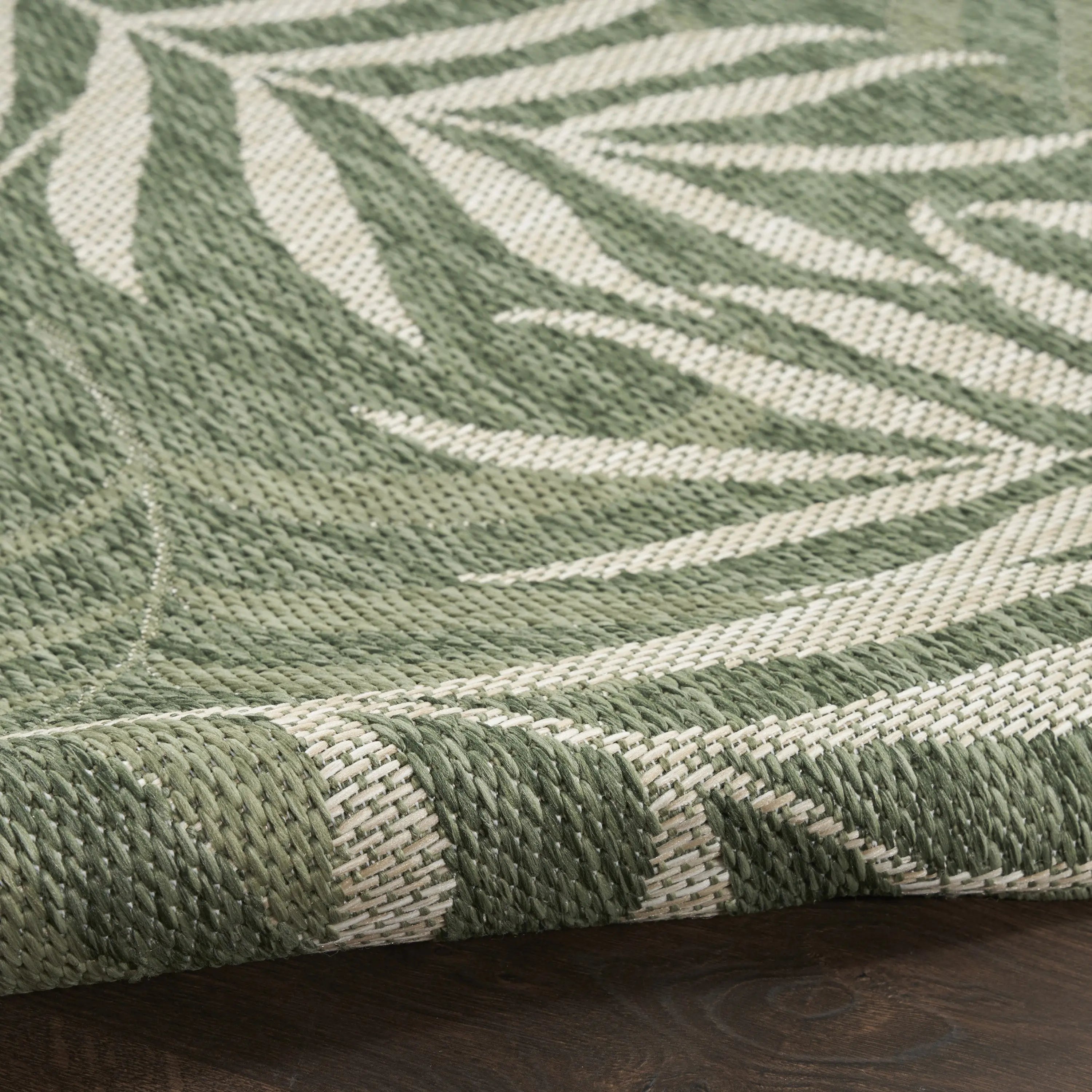 3' X 5' Green And Ivory Palm Leaf Indoor Outdoor Area Rug - GreatEagleInc