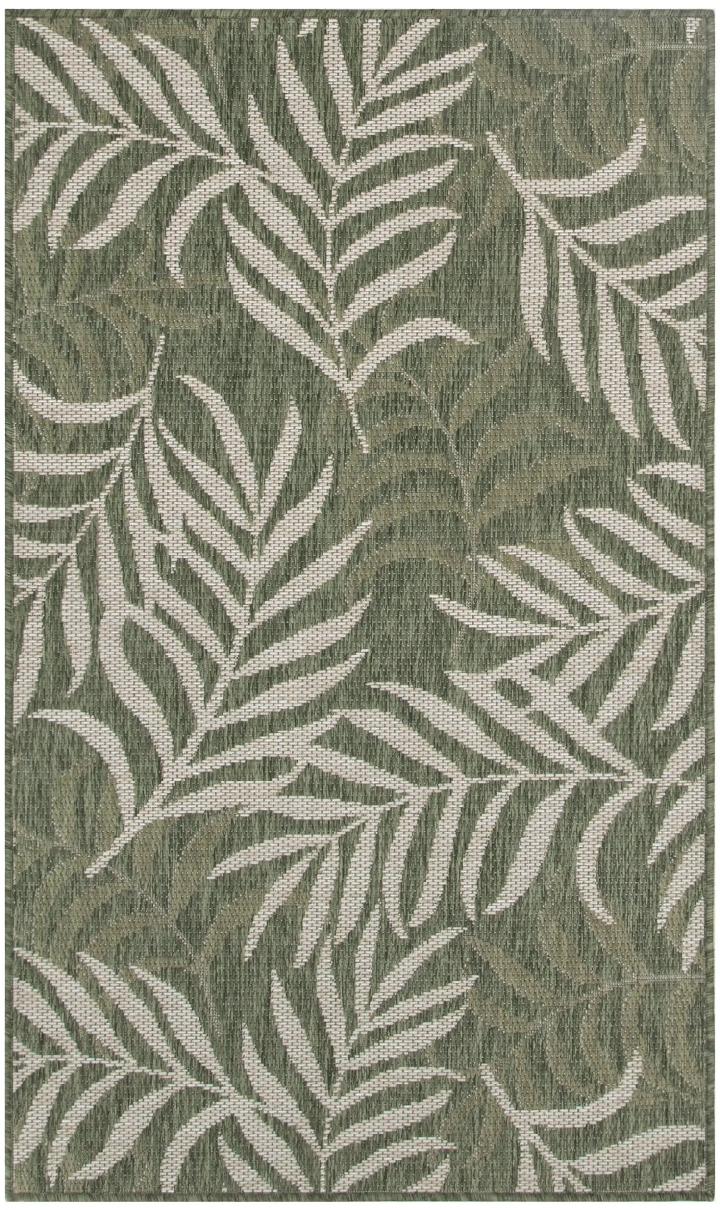 3' X 5' Green And Ivory Palm Leaf Indoor Outdoor Area Rug - GreatEagleInc