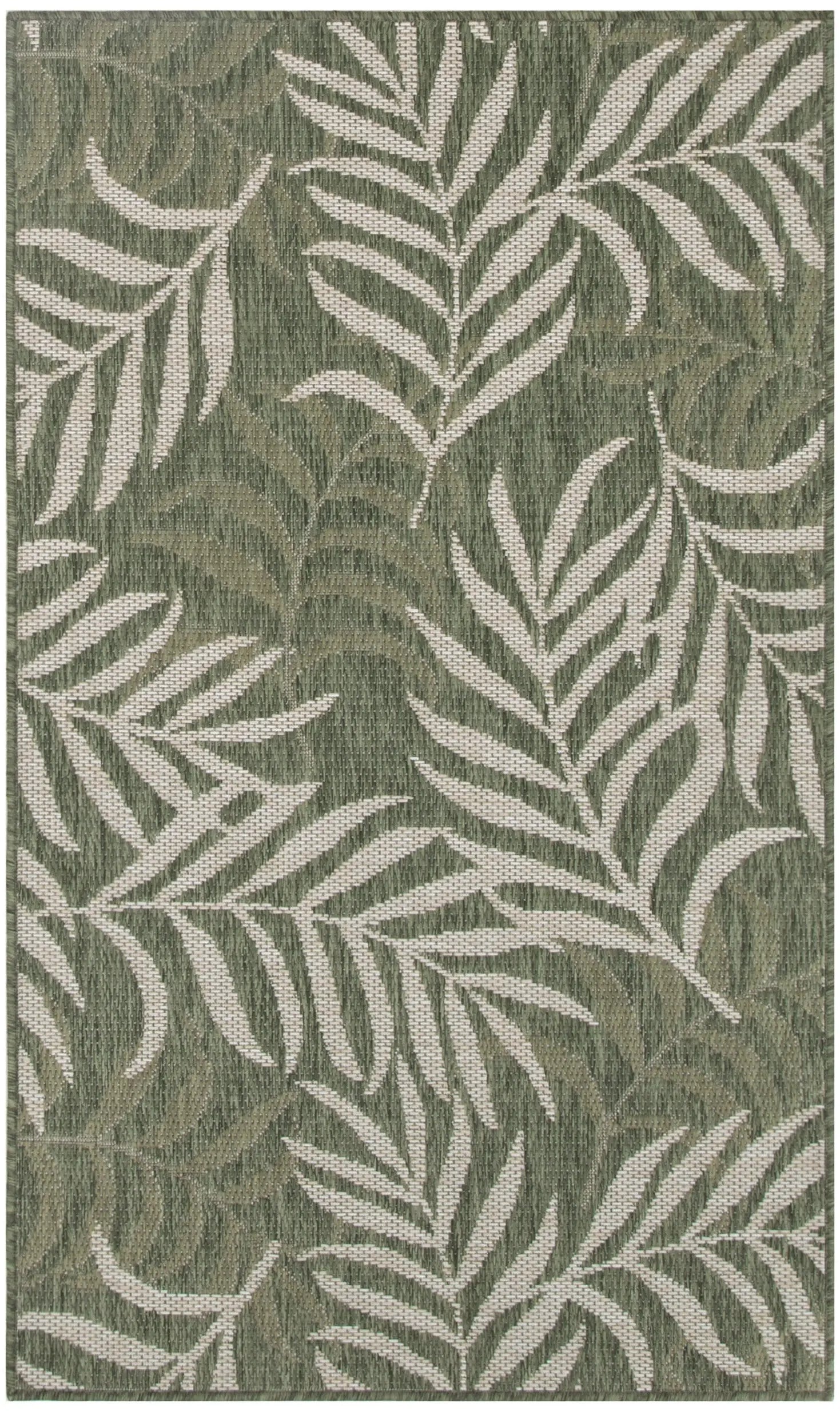 3' X 5' Green And Ivory Palm Leaf Indoor Outdoor Area Rug - GreatEagleInc