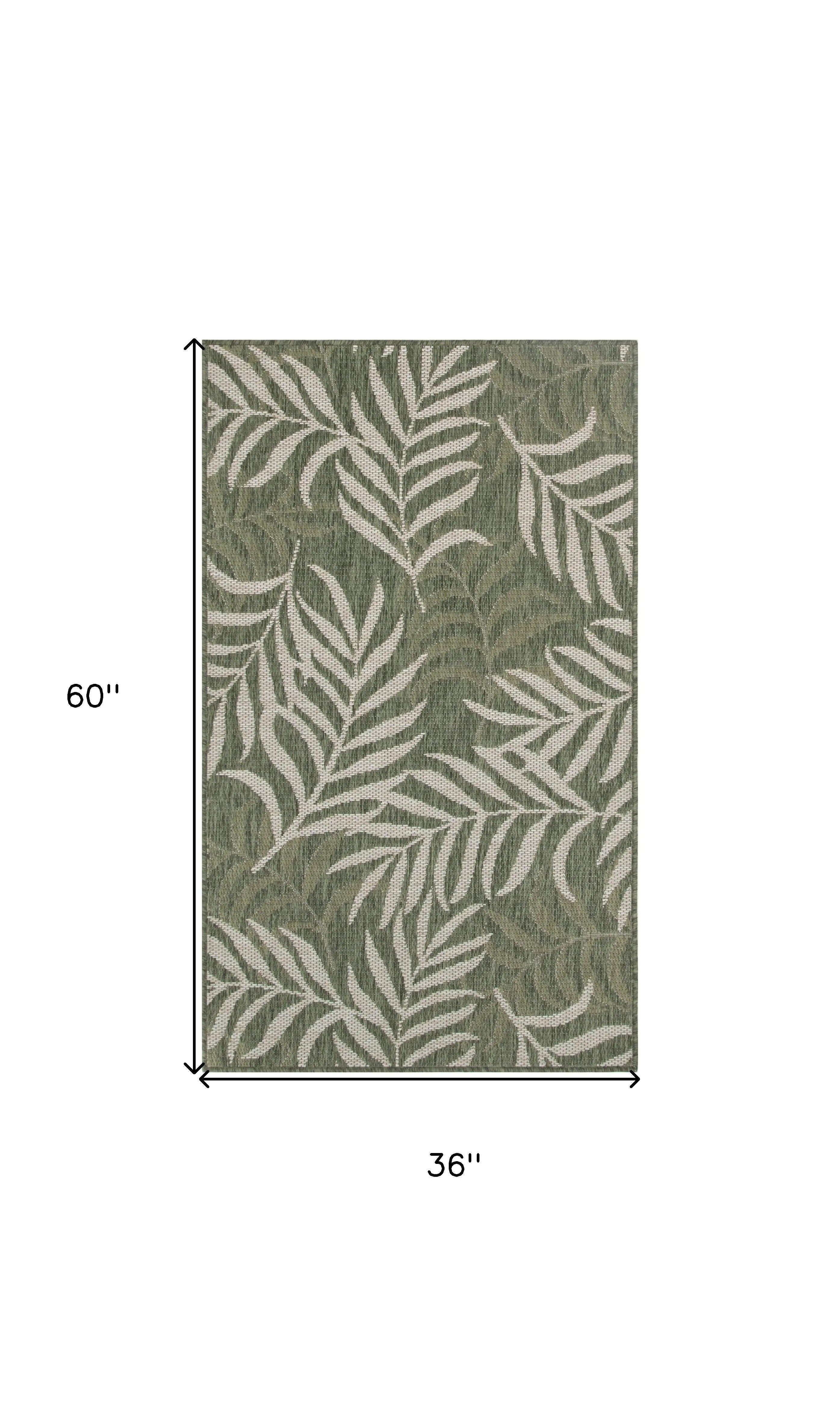 3' X 5' Green And Ivory Palm Leaf Indoor Outdoor Area Rug - GreatEagleInc