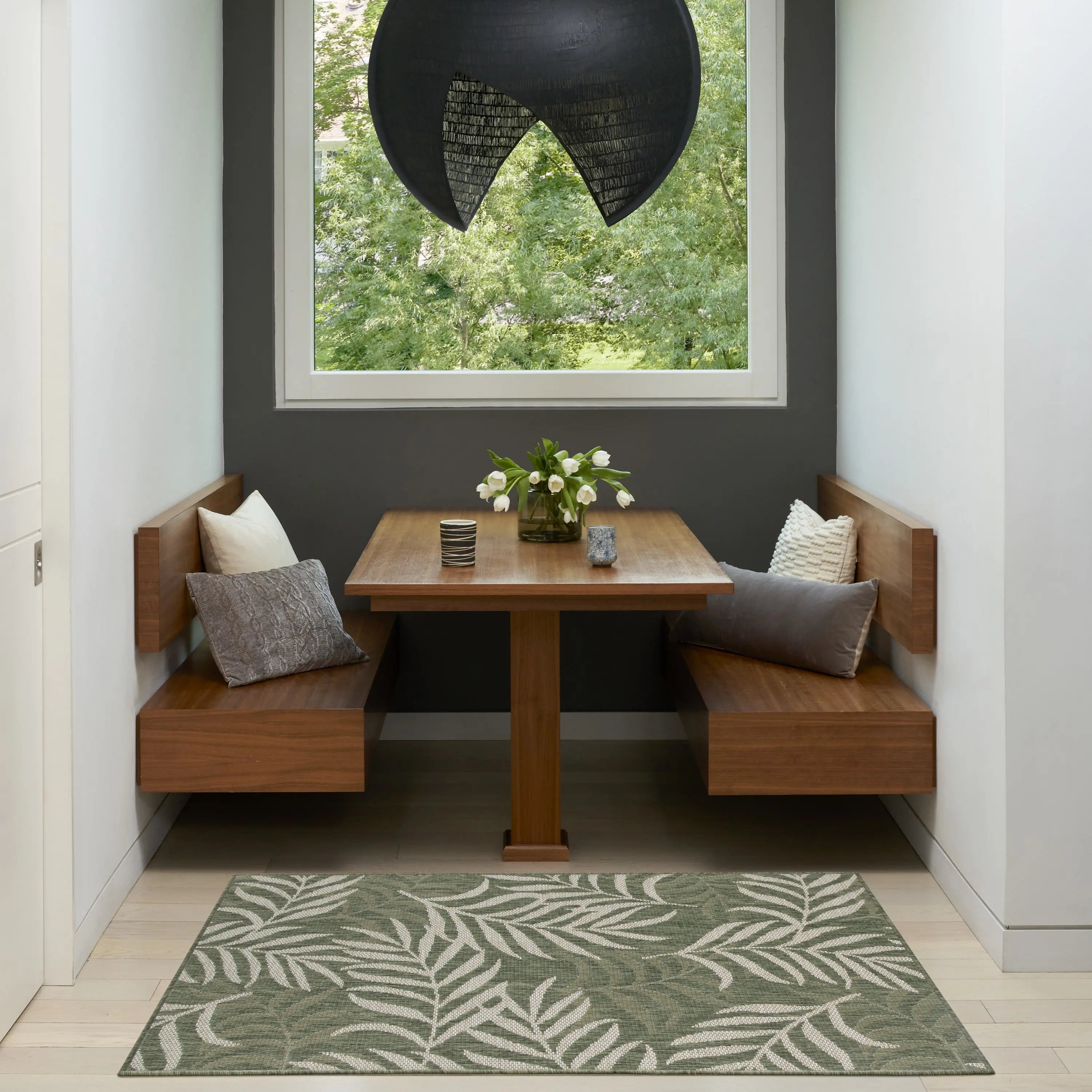 3' X 5' Green And Ivory Palm Leaf Indoor Outdoor Area Rug - GreatEagleInc