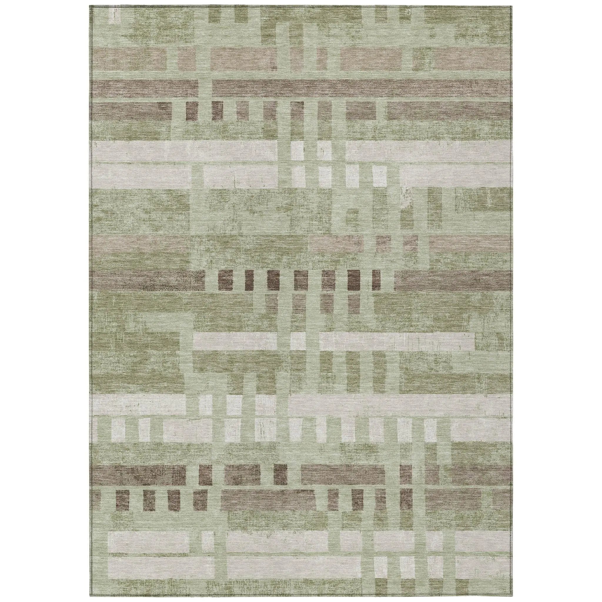 3' X 5' Green And Ivory Striped Washable Indoor Outdoor Area Rug Homeroots Outdoor