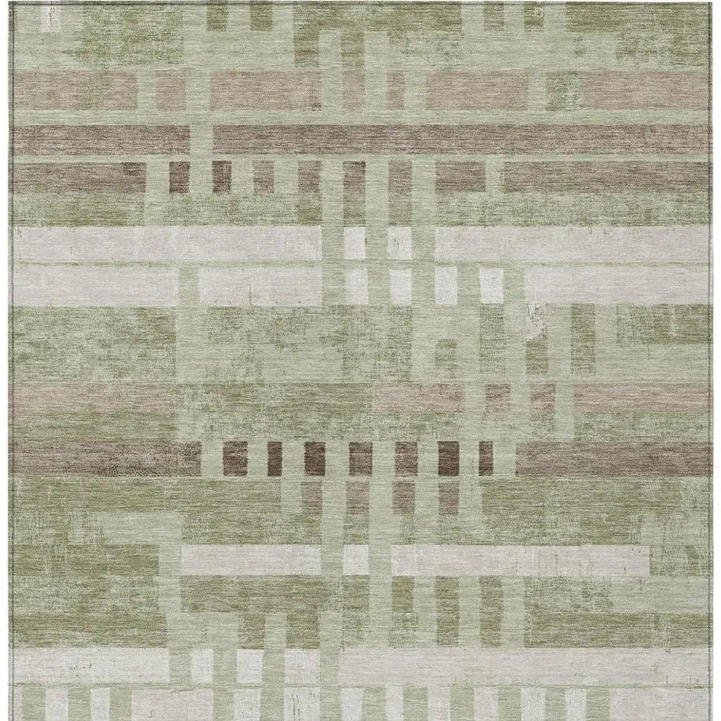 3' X 5' Green And Ivory Striped Washable Indoor Outdoor Area Rug Homeroots Outdoor