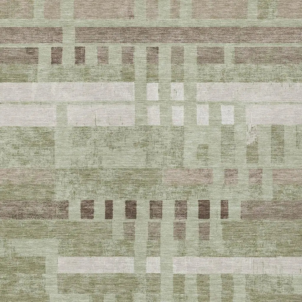 3' X 5' Green And Ivory Striped Washable Indoor Outdoor Area Rug Homeroots Outdoor