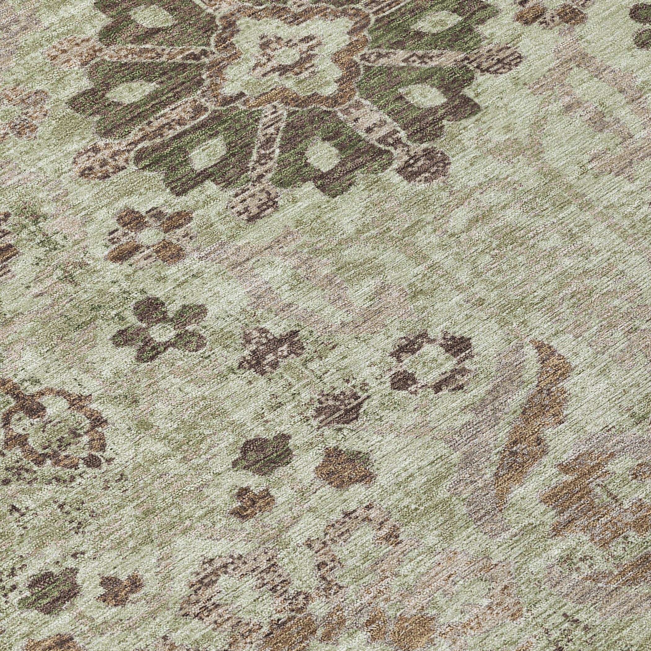 3' X 5' Green And Khaki Damask Washable Indoor Outdoor Area Rug Homeroots Outdoor