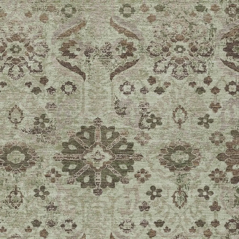 3' X 5' Green And Khaki Damask Washable Indoor Outdoor Area Rug Homeroots Outdoor