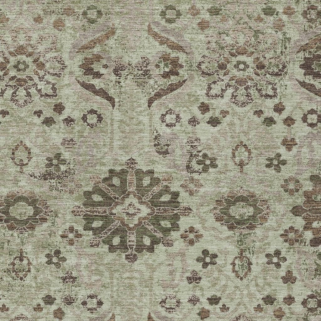 3' X 5' Green And Khaki Damask Washable Indoor Outdoor Area Rug Homeroots Outdoor