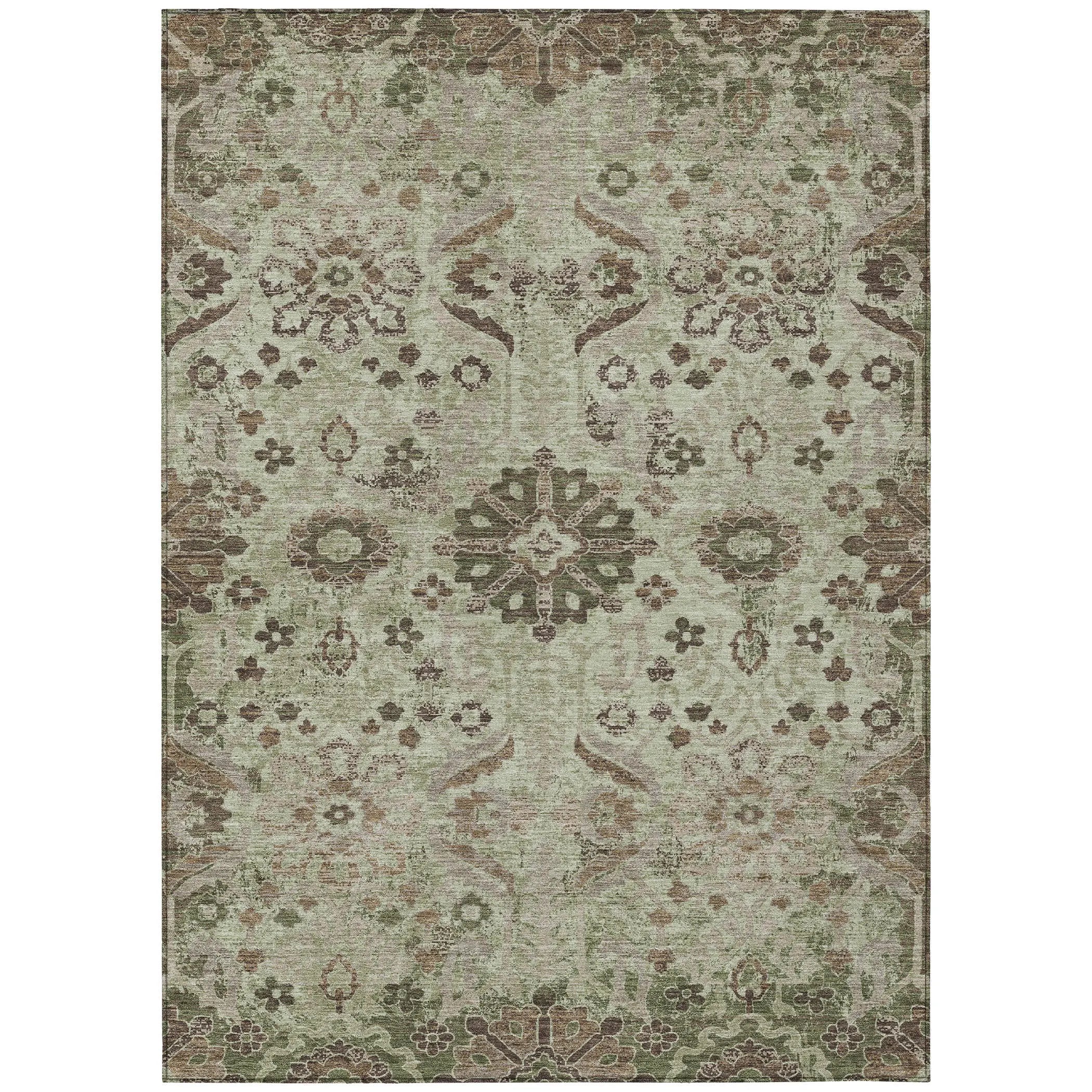 3' X 5' Green And Khaki Damask Washable Indoor Outdoor Area Rug Homeroots Outdoor