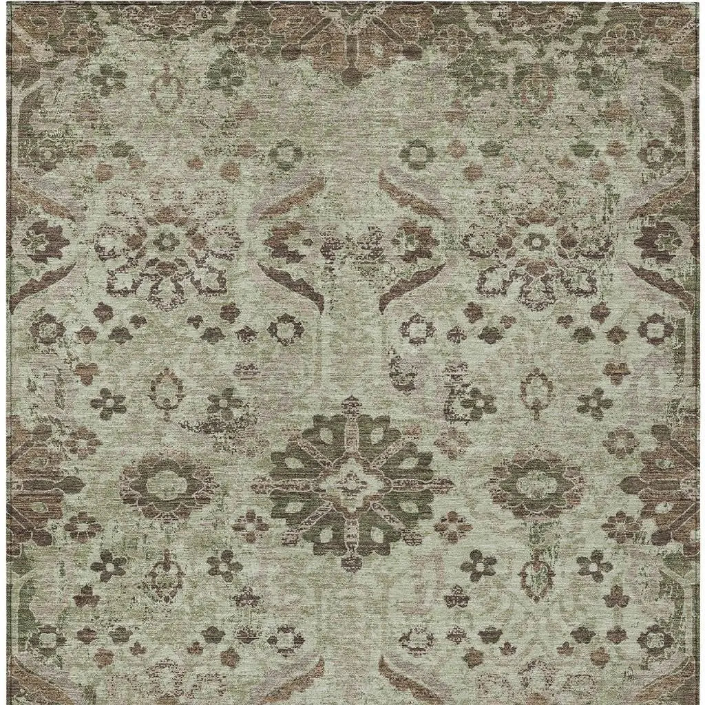 3' X 5' Green And Khaki Damask Washable Indoor Outdoor Area Rug Homeroots Outdoor