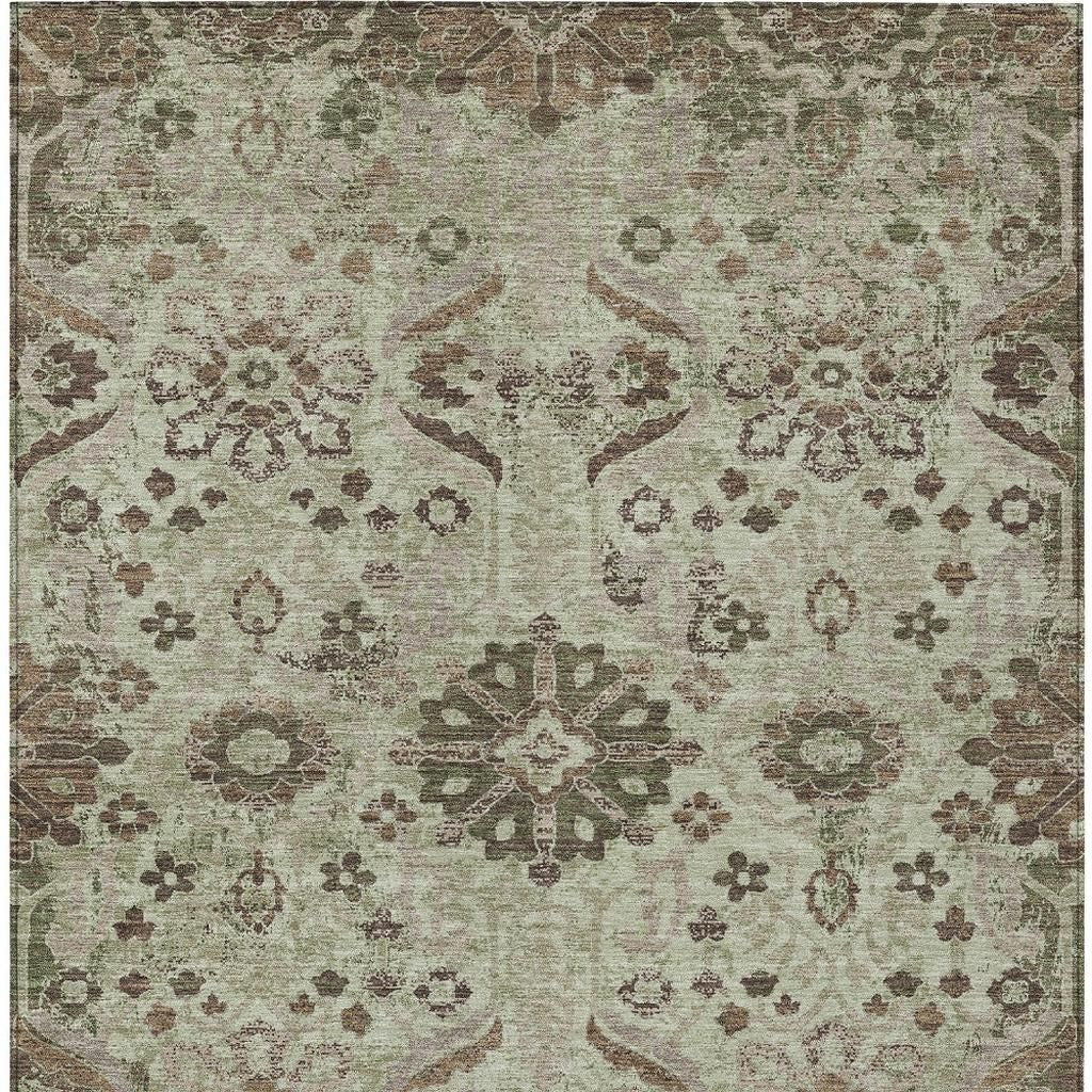 3' X 5' Green And Khaki Damask Washable Indoor Outdoor Area Rug Homeroots Outdoor