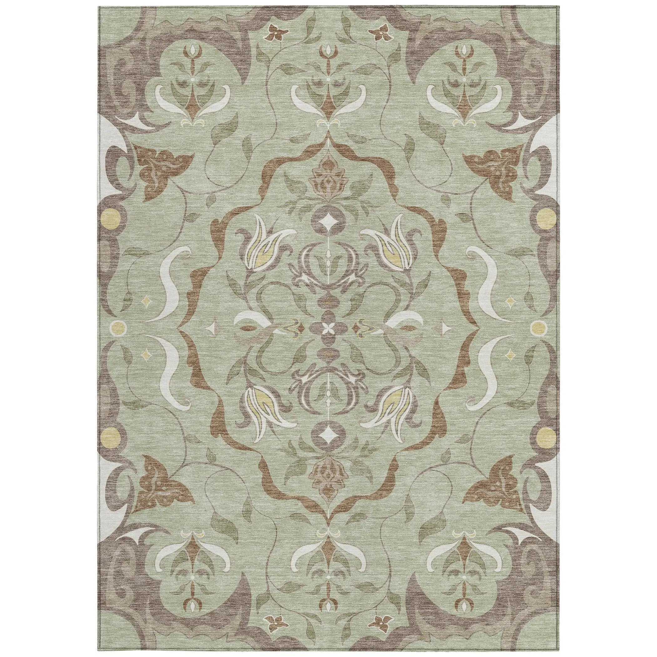 3' X 5' Green And Khaki Damask Washable Indoor Outdoor Area Rug Homeroots Outdoor