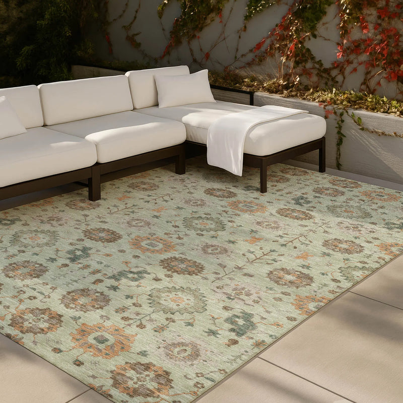 3' X 5' Green And Khaki Geometric Washable Indoor Outdoor Area Rug Homeroots Outdoor