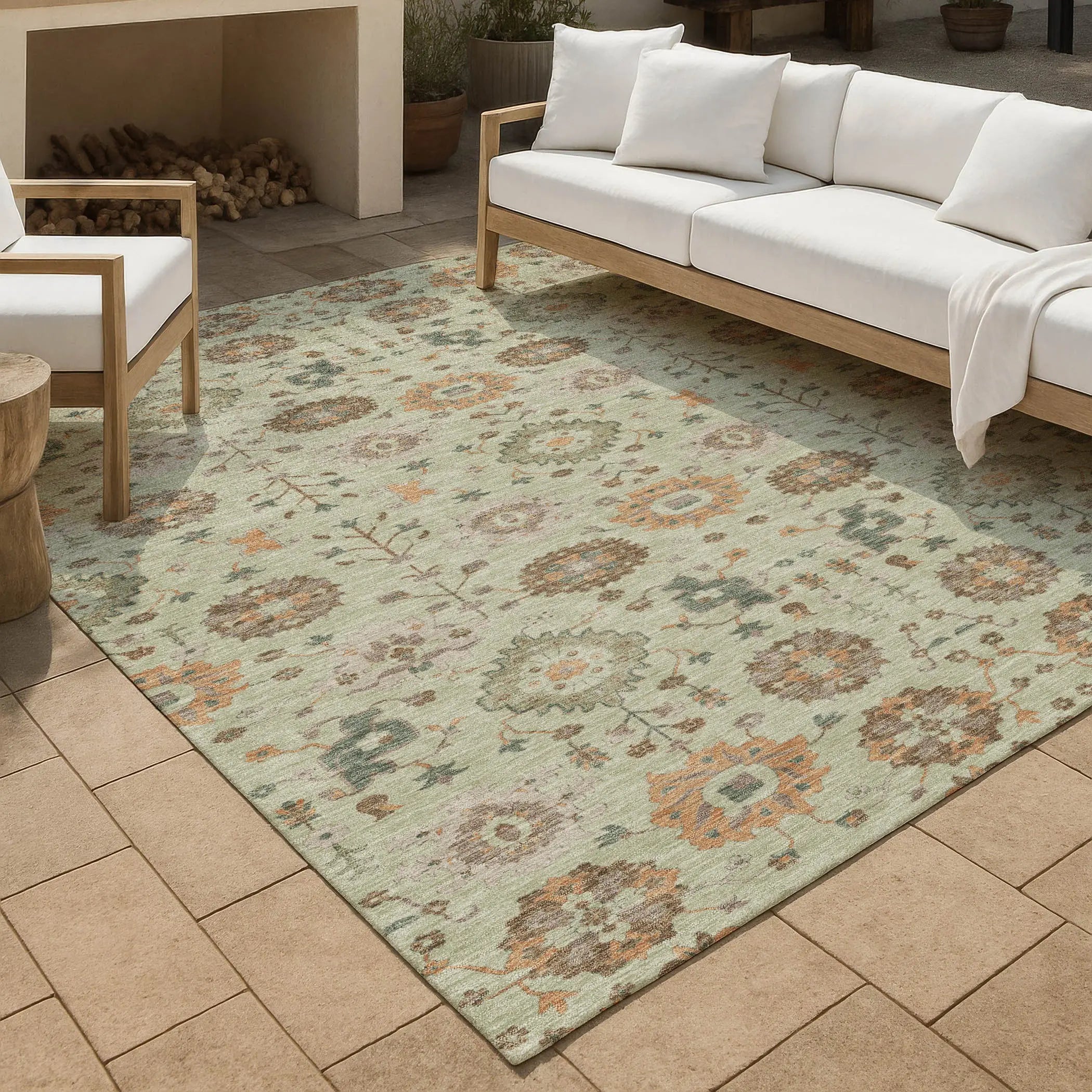 3' X 5' Green And Khaki Geometric Washable Indoor Outdoor Area Rug Homeroots Outdoor