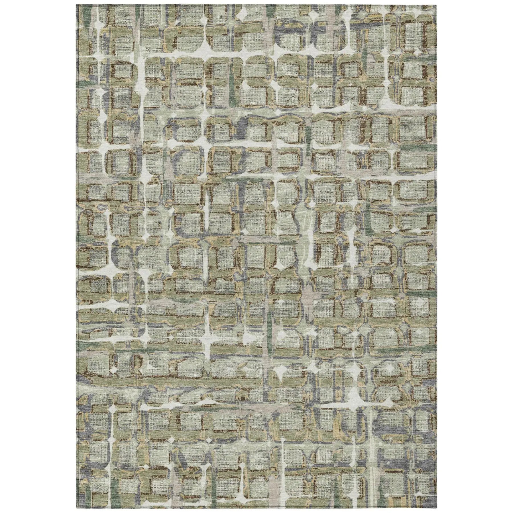 3' X 5' Green And Khaki Geometric Washable Indoor Outdoor Area Rug Homeroots Outdoor
